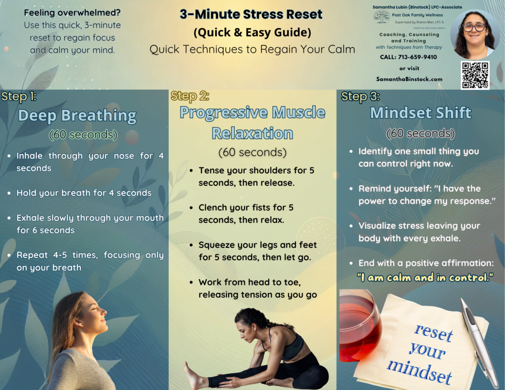 3 minute stress reseet guide by Samantha Lubin